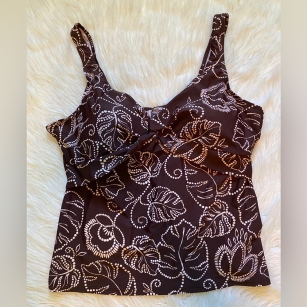 Costa Del Sol Swimsuit Top Womens Size 24 Brown Floral Swimwear Tank Top